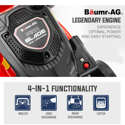 Image of Baumr-AG Lawn Mower 18 220cc Petrol Self-Propelled Push Lawnmower 4-Stroke