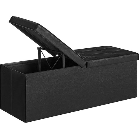 Image of SONGMICS 110cm Folding Storage Ottoman Bench with Flipping Lid Footrest Black