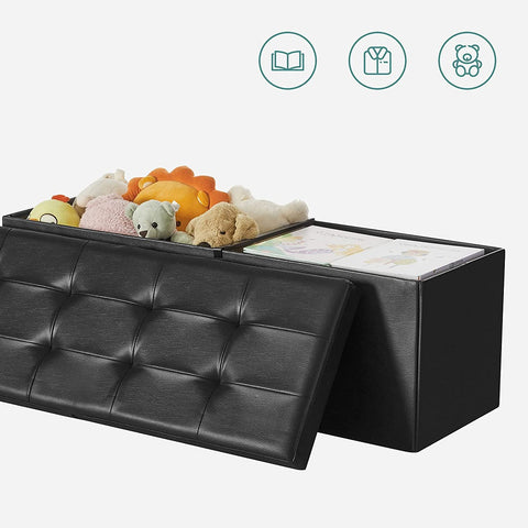 Image of SONGMICS 110cm Folding Storage Ottoman Bench with Flipping Lid Footrest Black