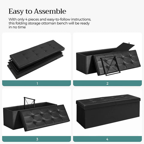 Image of SONGMICS 110cm Folding Storage Ottoman Bench with Flipping Lid Footrest Black