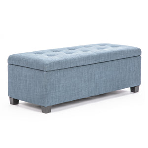 La Bella 102cm Light Grey Blue Storage Ottoman Stool Fabric