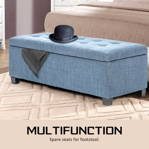 La Bella 102cm Light Grey Blue Storage Ottoman Stool Fabric