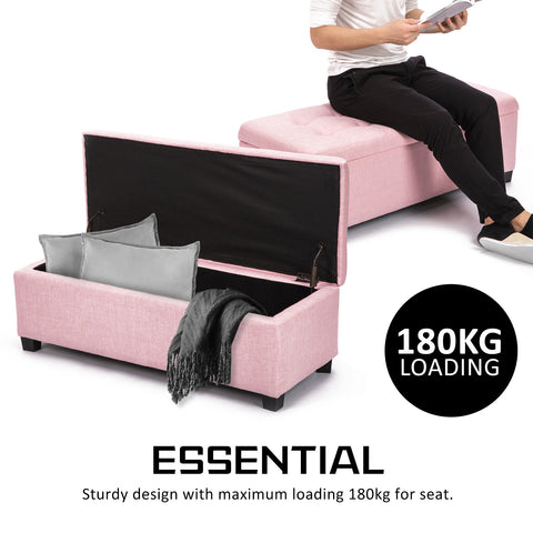 Image of La Bella 102cm Pink Storage Ottoman Stool Fabric