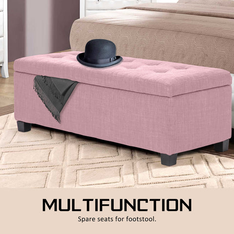 Image of La Bella 102cm Pink Storage Ottoman Stool Fabric