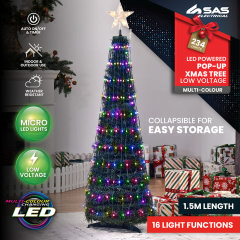 Image of SAS Electrical 1.5m Christmas Tree & Star Pop-Up Design Remote Controlled