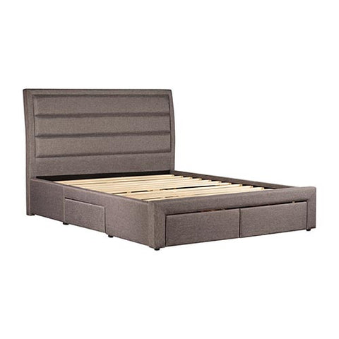 Image of Storage Bed Frame Queen Size Upholstery Fabric in Light Grey with Base Drawers