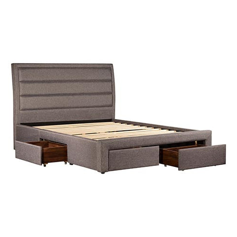 Image of Storage Bed Frame Queen Size Upholstery Fabric in Light Grey with Base Drawers