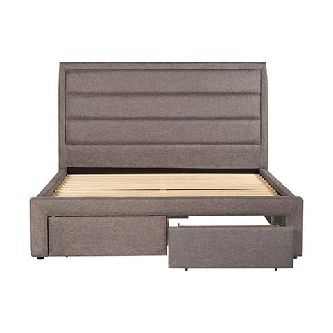 Image of Storage Bed Frame Queen Size Upholstery Fabric in Light Grey with Base Drawers