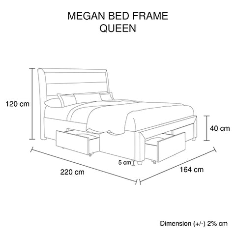 Image of Storage Bed Frame Queen Size Upholstery Fabric in Light Grey with Base Drawers