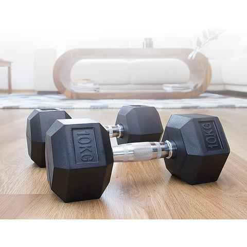 Image of 10KG Commercial Rubber Hex Dumbbell Gym Weight