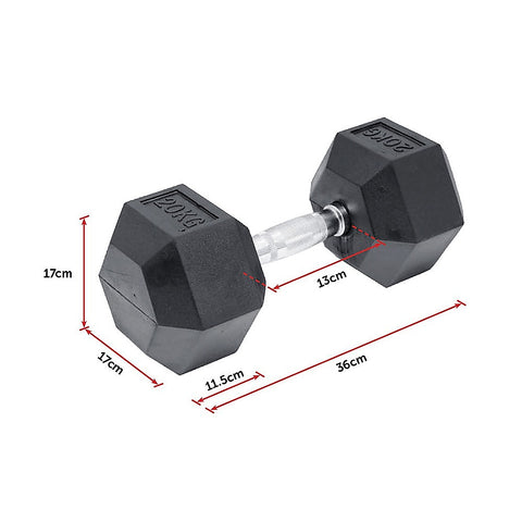 Image of 20KG Commercial Rubber Hex Dumbbell Gym Weight