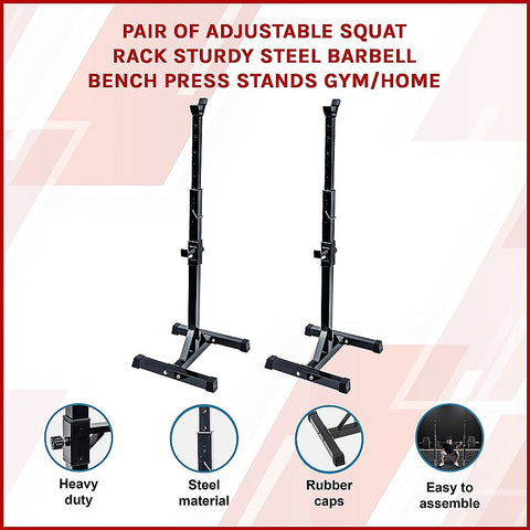 Image of Pair of Adjustable Squat Rack Sturdy Steel Barbell Bench Press Stands GYM/HOME