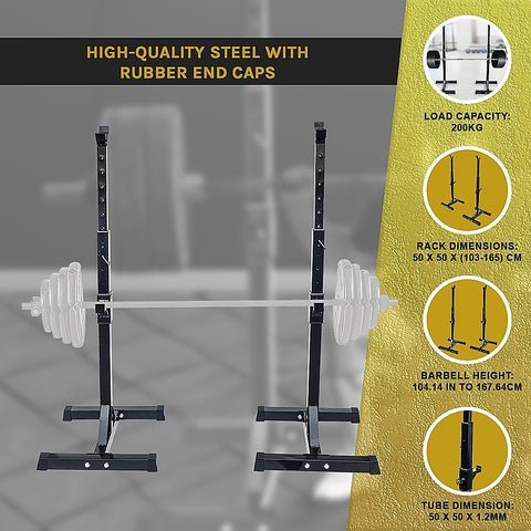 Image of Pair of Adjustable Squat Rack Sturdy Steel Barbell Bench Press Stands GYM/HOME