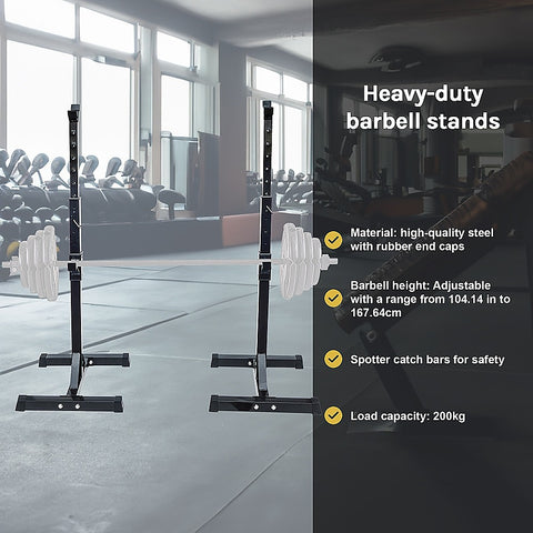 Image of Pair of Adjustable Squat Rack Sturdy Steel Barbell Bench Press Stands GYM/HOME