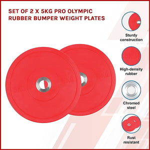 Set of 2 x 5KG PRO Olympic Rubber Bumper Weight Plates