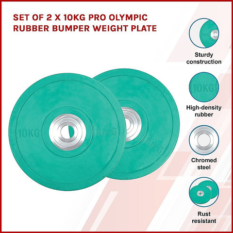 Image of Set of 2 x 10KG PRO Olympic Rubber Bumper Weight Plate