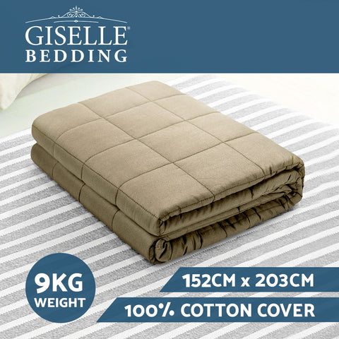 Image of Giselle Bedding 9KG Cotton Gravity Weighted Blanket Deep Relax Calm Adult Brown