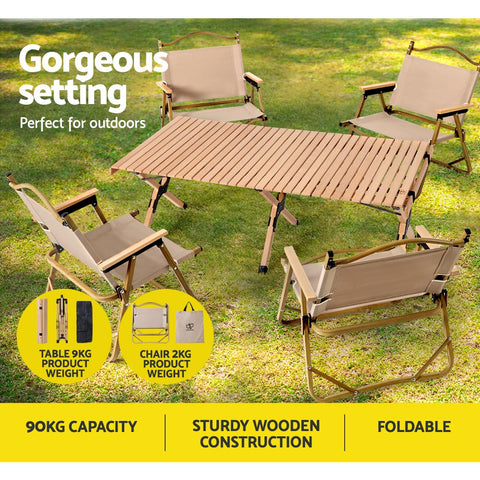 Image of Gardeon Outdoor Furniture Picnic Table and Chairs Wooden Egg Roll Camping Desk