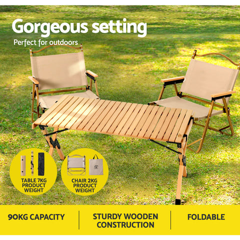 Image of Gardeon Outdoor Furniture Picnic Table and Chairs Camping Wooden Egg Roll Portable Desk