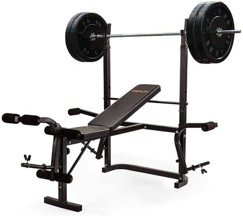 Image of weight bench with leg curl
