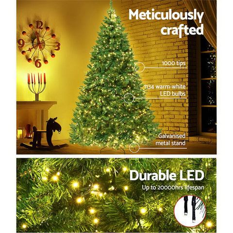 Image of Jingle Jollys Christmas Tree 2.1M With 1134 LED Lights Warm White Green