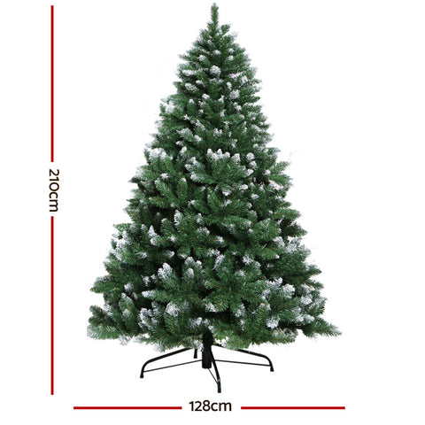 Image of Jingle Jollys Christmas Tree 2.1M Xmas Trees Decorations Snowy Green 1000 Tips