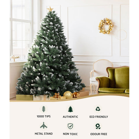 Image of Jingle Jollys Christmas Tree 2.1M Xmas Trees Decorations Snowy Green 1000 Tips