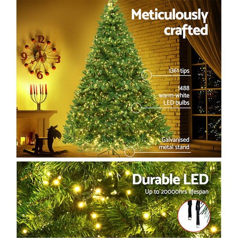 Image of Jingle Jollys Christmas Tree 2.4M With 1488 LED Lights Warm White Green