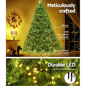 Jingle Jollys Christmas Tree 2.4M With 1488 LED Lights Warm White Green