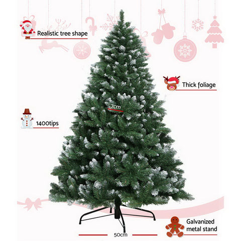 Image of Jingle Jollys Christmas Tree 2.4M Xmas Trees Decorations Snowy Green 1400 Tips