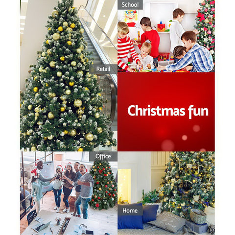 Image of Jingle Jollys Christmas Tree 2.4M Xmas Trees Decorations Snowy Green 1400 Tips