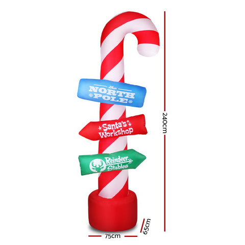 Image of Jingle Jollys 2.4M Christmas Inflatable Santa Guide Candy Pole Xmas Decor LED