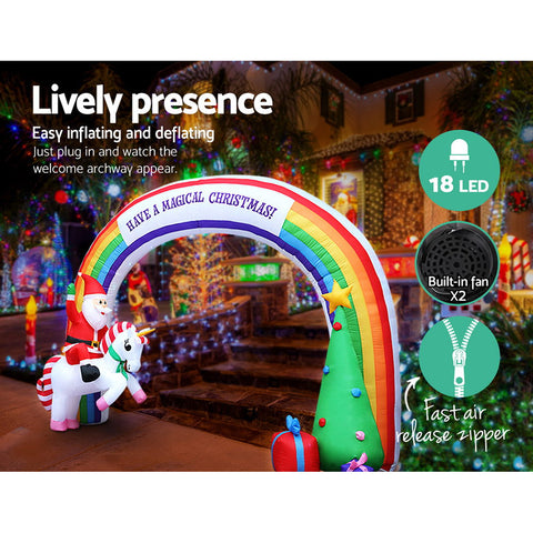 Image of Jingle Jollys Inflatable Christmas Rainbow Archway Santa 3M Outdoor Decorations