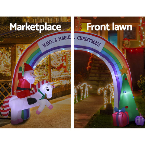 Image of Jingle Jollys Inflatable Christmas Rainbow Archway Santa 3M Outdoor Decorations