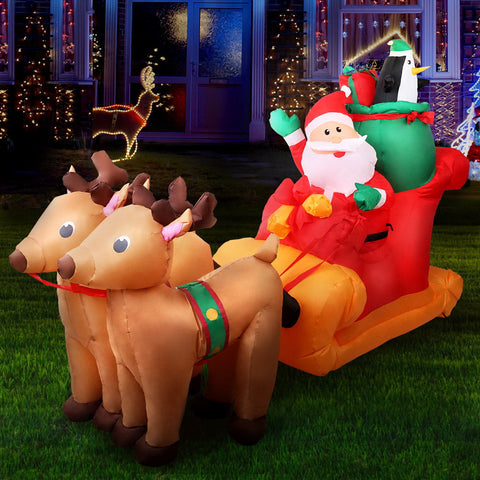 Image of Jingle Jollys 2.2M Christmas Inflatable Santa Sleigh Ride Reindeer Deer Decor