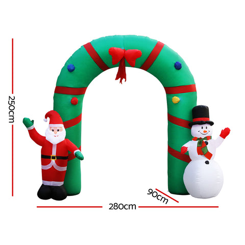 Image of Jingle Jollys 2.8M Christmas Inflatable Giant Arch Way Santa Snowman Light Decor