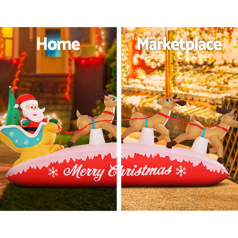 Image of Jingle Jollys Inflatable Christmas Santa On Sleigh 2.8M Lights Outdoor Decorations