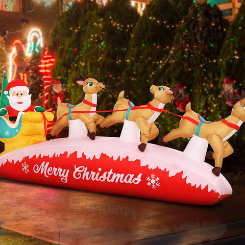 Image of Jingle Jollys Inflatable Christmas Santa On Sleigh 2.8M Lights Outdoor Decorations