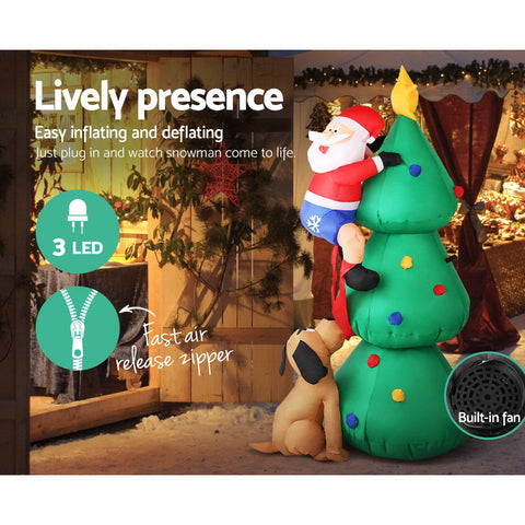 Image of Jingle Jollys 1.8M Christmas Inflatable Santa on Tree Lights Xmas Decor Airblown