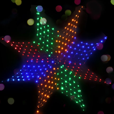 Image of Jingle Jollys Christmas Motif Lights LED Star Net Waterproof Outdoor Colourful