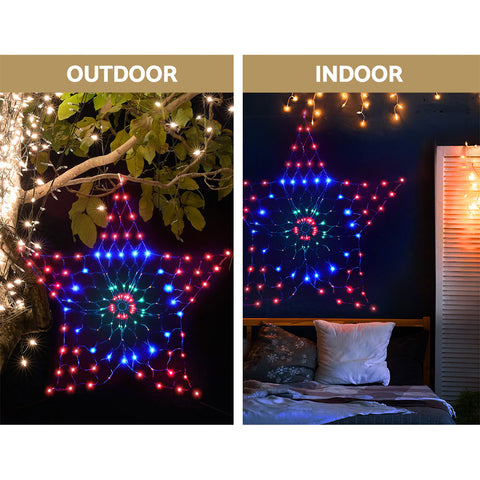 Image of Jingle Jollys Christmas Lights Motif LED Star Net Waterproof Outdoor Colourful