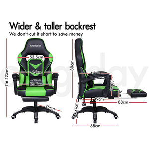 ALFORDSON Gaming Office Chair Racing Executive Padding Footrest Computer Seat PU Leather - Black Green