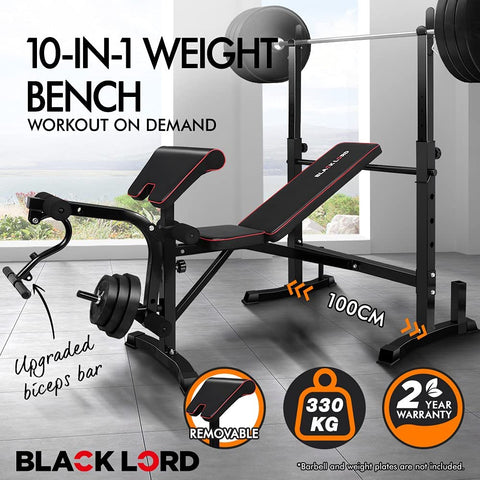 Image of 10-in-1 Weight Bench Press Home Gym Fitness Muti-Station Abdominal Strength Training Equipment Adjustable Bench Military Press Workouts -  Roll over image to zoom in BLACK LORD