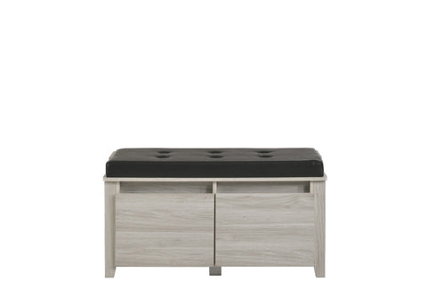 Image of 2 Drawers Bench Stool Storage Ottoman With Leather Upholstery In White Oak