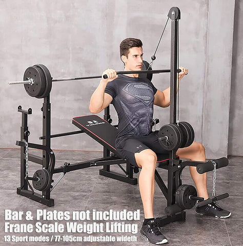 Image of Commercial Bench Press with Squat Rack Tower Set - Weight Bench Press - Multi Function - Home Gym Equipment Fitness Exercise Incline Bench Press Sit Up