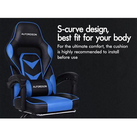 Image of ALFORDSON Gaming Office Chair Racing Executive Padding Footrest Computer Seat PU Leather - Black Blue