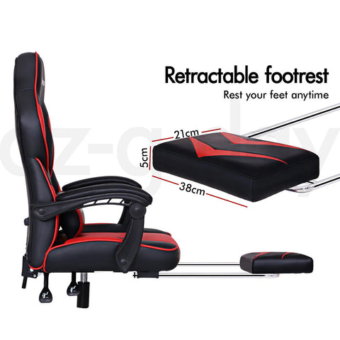 Image of ALFORDSON Gaming Office Chair Racing Executive Padding Footrest Computer Seat PU Leather - Black Red