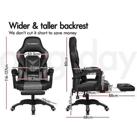 Image of ALFORDSON Gaming Office Chair Racing Executive Padding Footrest Computer Seat PU Leather  Afterpay - Black Grey