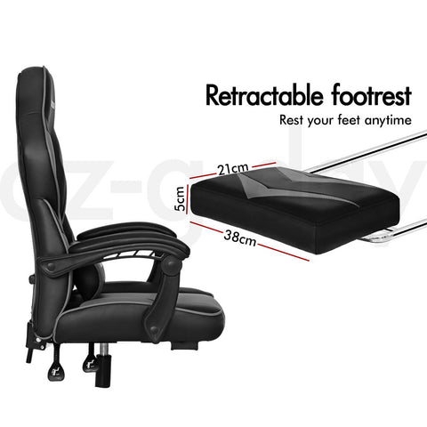 Image of ALFORDSON Gaming Office Chair Racing Executive Padding Footrest Computer Seat PU Leather  Afterpay - Black Grey