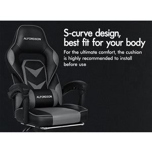ALFORDSON Gaming Office Chair Racing Executive Padding Footrest Computer Seat PU Leather  Afterpay - Black Grey